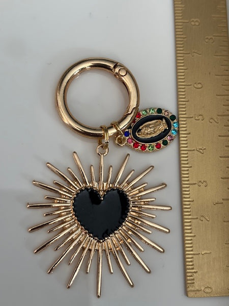 Charms coeur sacré, charms pour sac ex voto, cadeau pour femme charms médaille religieuse, breloque coeur sacré et coeur en émail ex voto :