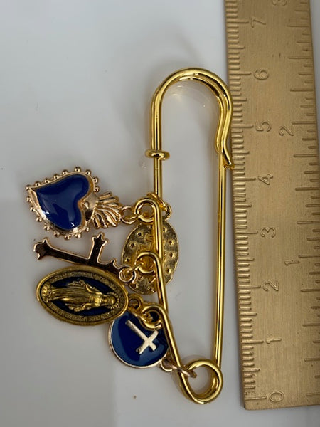Broche ex voto, broche médaille religieuse, broche épingle porte bonheur, croix et vierge miraculeuse fait main avec amour.
