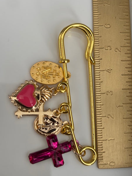 Broche ex voto, broche croix médaille religieuse, cadeau pour maman croix, cadeau pour femme croix, breloque croix fuchsia