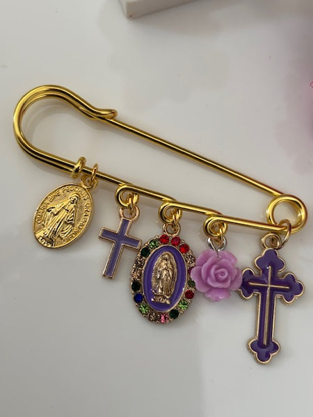 Broche ex voto, broche croix médaille religieuse, cadeau pour maman croix, cadeau pour femme croix, breloque croix violet