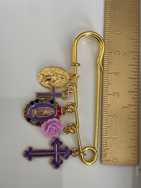 Broche ex voto, broche croix médaille religieuse, cadeau pour maman croix, cadeau pour femme croix, breloque croix violet