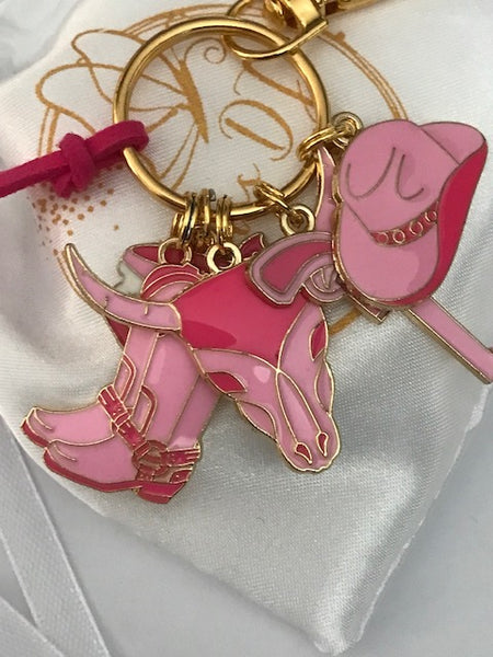 Porte-clés rodéo country, porte-clés fille country, breloque tête boeuf, pendentif bottes et foulard western, cadeau danseuse de country