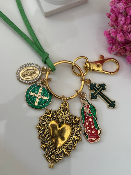 Porte-clés vierge Marie coeur sacré et croix, cadeau pour maman vierge, breloque vierge médaille miraculeuse, porte clé croix ex voto