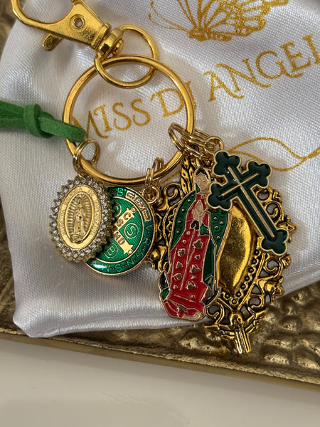Porte-clés vierge Marie coeur sacré et croix, cadeau pour maman vierge, breloque vierge médaille miraculeuse, porte clé croix ex voto