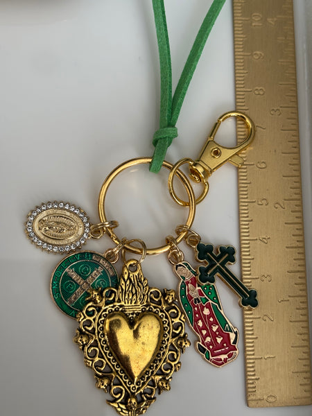 Porte-clés vierge Marie coeur sacré et croix, cadeau pour maman vierge, breloque vierge médaille miraculeuse, porte clé croix ex voto