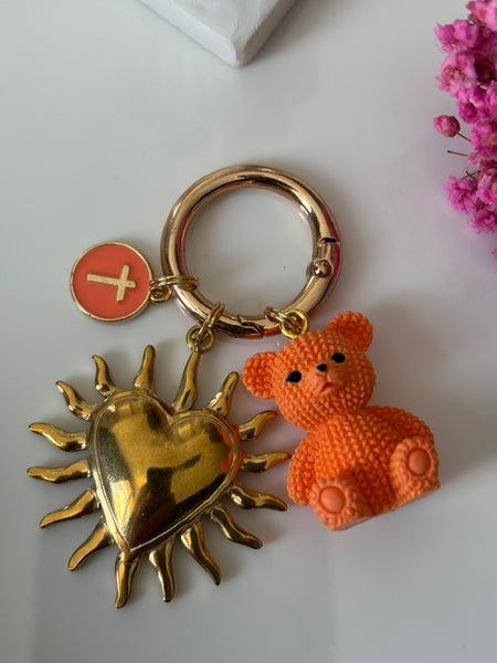 Charms soleil médaille religieuse, porte clé soleil ourson, cadeau pour maman ourson, cadeau femme cœur soleil, breloque médaille religieuse