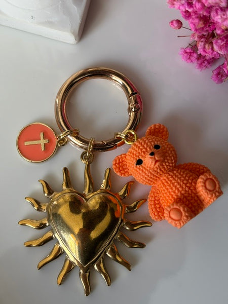Charms soleil médaille religieuse, porte clé soleil ourson, cadeau pour maman ourson, cadeau femme cœur soleil, breloque médaille religieuse
