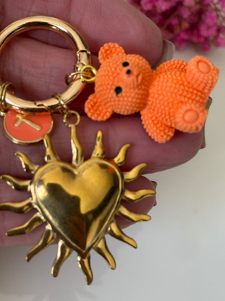Charms soleil médaille religieuse, porte clé soleil ourson, cadeau pour maman ourson, cadeau femme cœur soleil, breloque médaille religieuse