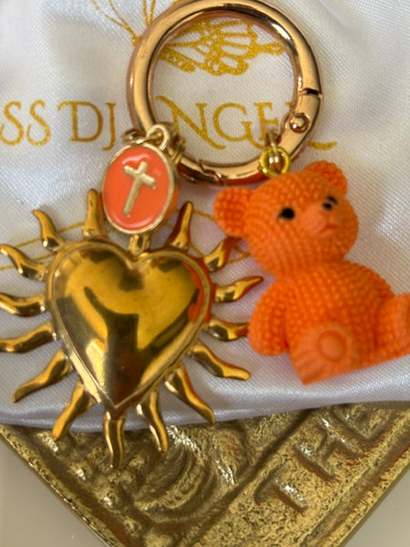 Charms soleil médaille religieuse, porte clé soleil ourson, cadeau pour maman ourson, cadeau femme cœur soleil, breloque médaille religieuse