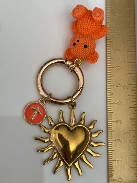 Charms soleil médaille religieuse, porte clé soleil ourson, cadeau pour maman ourson, cadeau femme cœur soleil, breloque médaille religieuse