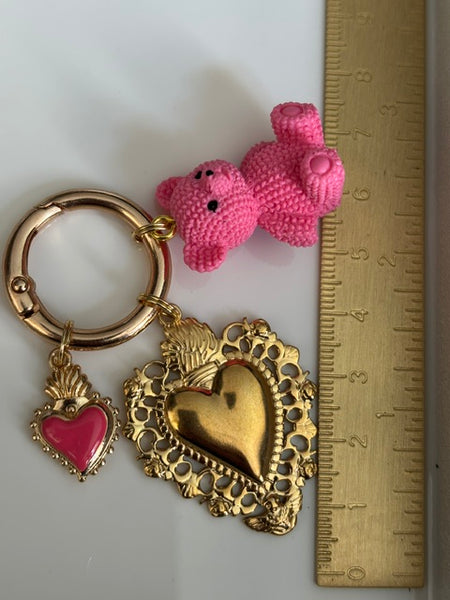 Charms ex voto coeur, porte clé ourson, cadeau pour maman ourson, cadeau femme cœur ourson fuchsia