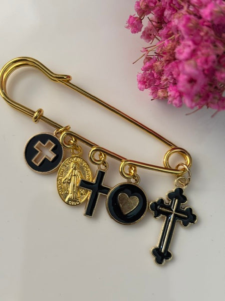 Broche ex voto, broche croix médaille religieuse, cadeau pour maman croix, cadeau pour femme croix, breloque croix coeur sacré