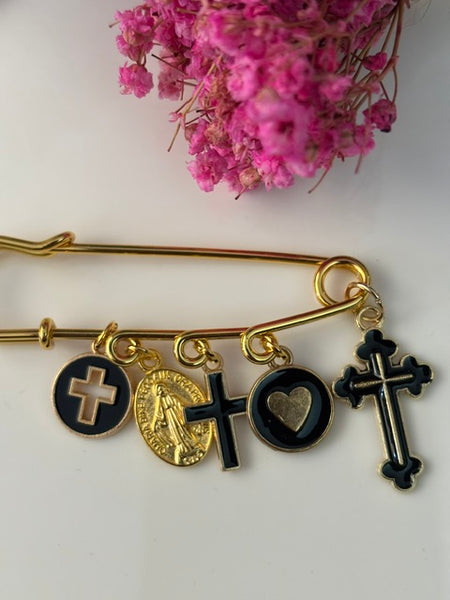 Broche ex voto, broche croix médaille religieuse, cadeau pour maman croix, cadeau pour femme croix, breloque croix coeur sacré
