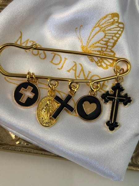 Broche ex voto, broche croix médaille religieuse, cadeau pour maman croix, cadeau pour femme croix, breloque croix coeur sacré