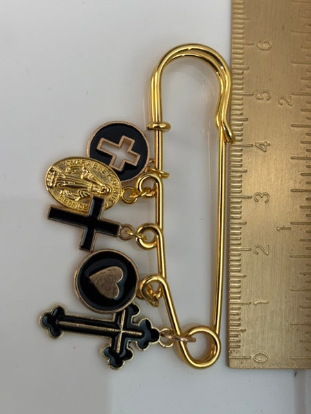 Broche ex voto, broche croix médaille religieuse, cadeau pour maman croix, cadeau pour femme croix, breloque croix coeur sacré