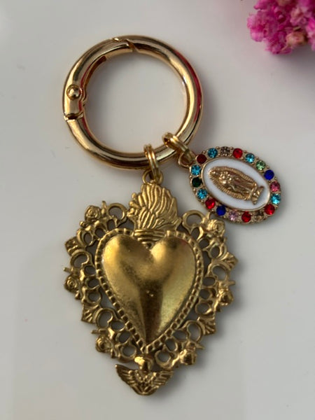 Charms ex voto coeur sacré, charms pour sac ex voto, cadeau pour femme charms coeur sacré, coeurs doré et charms, cadeau cérémonie