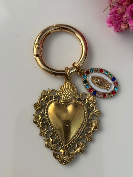 Charms ex voto coeur sacré, charms pour sac ex voto, cadeau pour femme charms coeur sacré, coeurs doré et charms, cadeau cérémonie