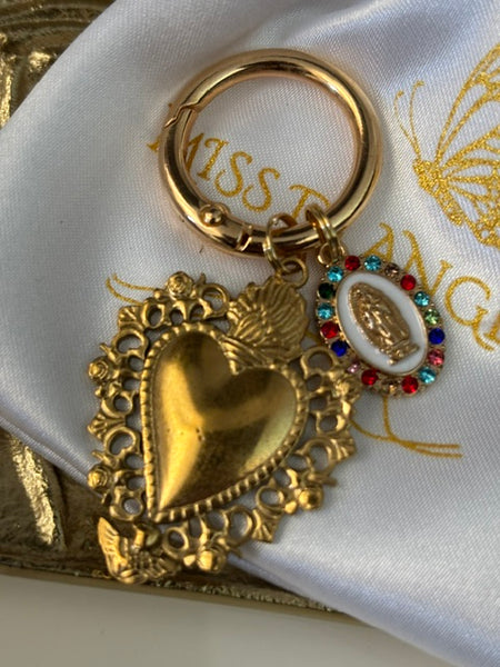 Charms ex voto coeur sacré, charms pour sac ex voto, cadeau pour femme charms coeur sacré, coeurs doré et charms, cadeau cérémonie