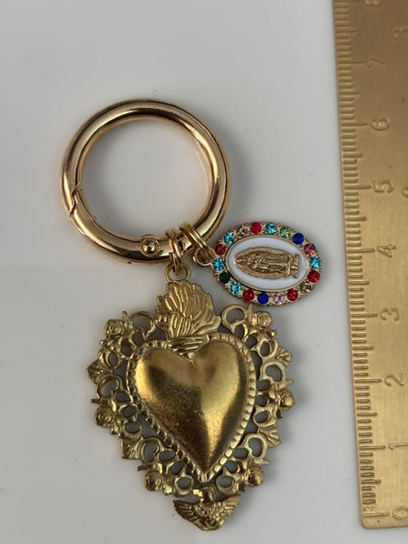 Charms ex voto coeur sacré, charms pour sac ex voto, cadeau pour femme charms coeur sacré, coeurs doré et charms, cadeau cérémonie