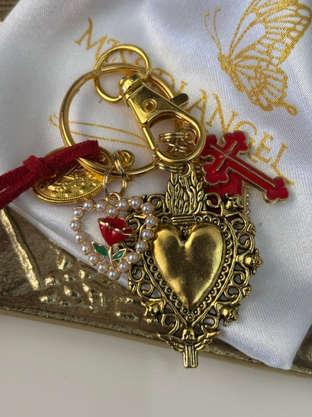 Porte-clés vierge Marie coeur sacré et croix, cadeau pour maman vierge de la Guadeloupe, breloque vierge médaille miraculeuse, ex voto bijou