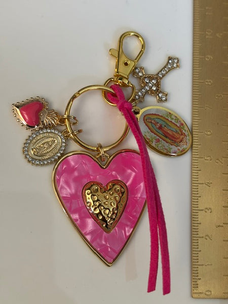 Porte-clés vierge Marie coeur sacré et croix, cadeau pour maman vierge de la Guadeloupe, breloque vierge médaille miraculeuse, ex voto bijou