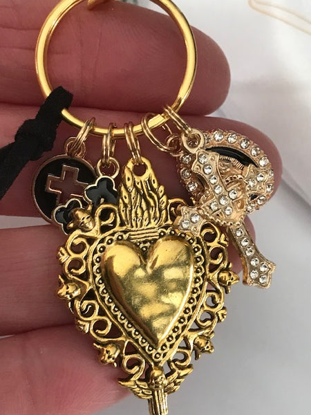 Porte-clés vierge Marie coeur sacré et croix, cadeau pour maman vierge, breloque vierge médaille miraculeuse, porte clés ex voto