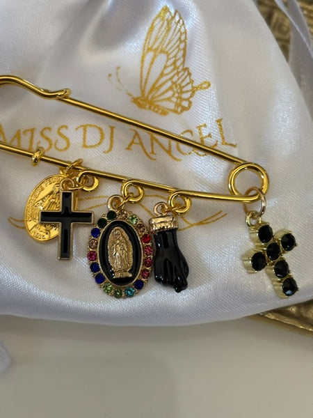 Broche ex voto, broche croix médaille religieuse, cadeau pour maman croix, cadeau pour femme croix, breloque croix noir