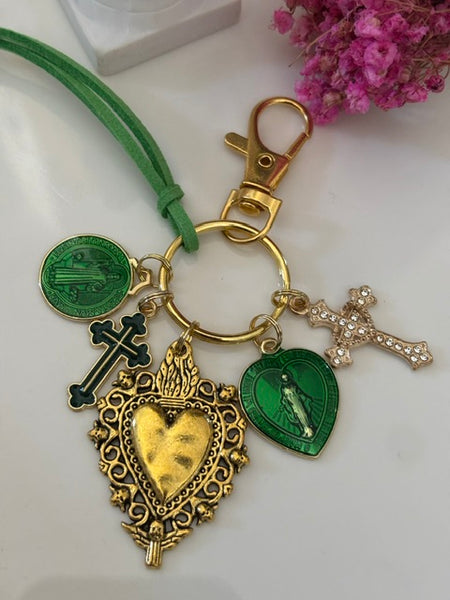 Porte-clés vierge Marie coeur sacré et croix, cadeau pour maman vierge, breloque vierge médaille miraculeuse, médaille religieuse
