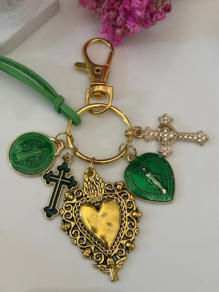 Porte-clés vierge Marie coeur sacré et croix, cadeau pour maman vierge, breloque vierge médaille miraculeuse, médaille religieuse