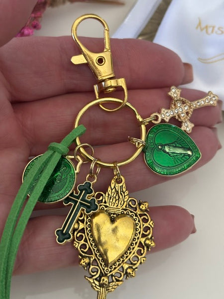 Porte-clés vierge Marie coeur sacré et croix, cadeau pour maman vierge, breloque vierge médaille miraculeuse, médaille religieuse