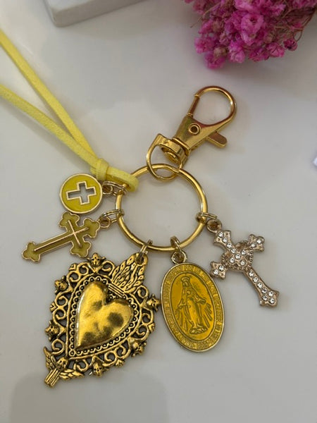 Porte-clés vierge Marie coeur sacré et croix, cadeau pour maman vierge, breloque vierge médaille miraculeuse, porte clés ex voto