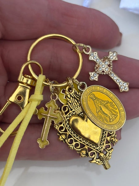 Porte-clés vierge Marie coeur sacré et croix, cadeau pour maman vierge, breloque vierge médaille miraculeuse, porte clés ex voto