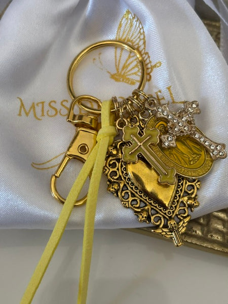 Porte-clés vierge Marie coeur sacré et croix, cadeau pour maman vierge, breloque vierge médaille miraculeuse, porte clés ex voto