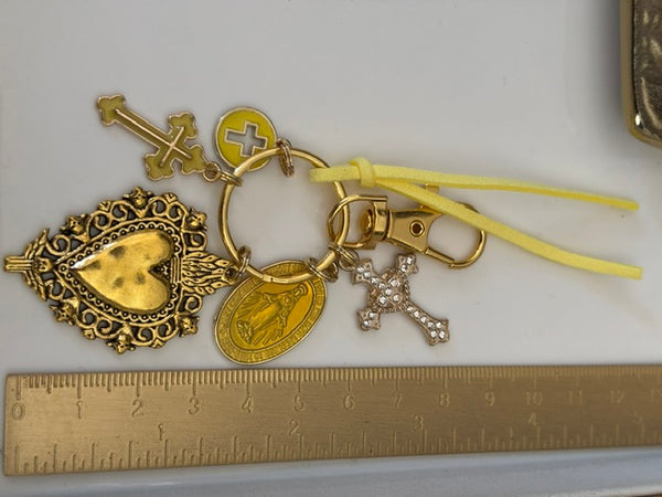 Porte-clés vierge Marie coeur sacré et croix, cadeau pour maman vierge, breloque vierge médaille miraculeuse, porte clés ex voto