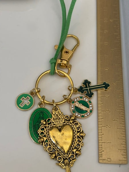 Porte-clés vierge Marie coeur sacré et croix, cadeau pour maman vierge, breloque vierge médaille miraculeuse, porte clé croix ex voto
