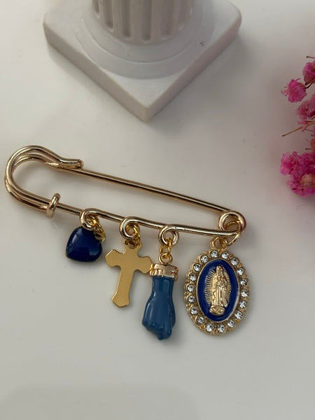 Broche ex voto, broche croix médaille religieuse, cadeau pour maman croix, cadeau pour femme croix, breloque croix bleu