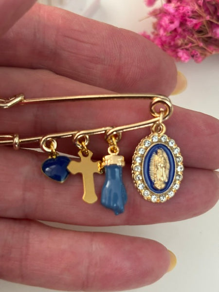 Broche ex voto, broche croix médaille religieuse, cadeau pour maman croix, cadeau pour femme croix, breloque croix bleu