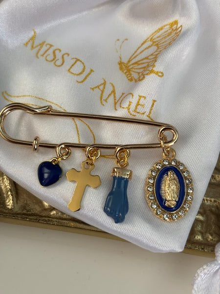 Broche ex voto, broche croix médaille religieuse, cadeau pour maman croix, cadeau pour femme croix, breloque croix bleu