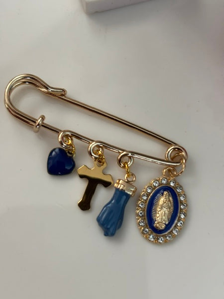 Broche ex voto, broche croix médaille religieuse, cadeau pour maman croix, cadeau pour femme croix, breloque croix bleu