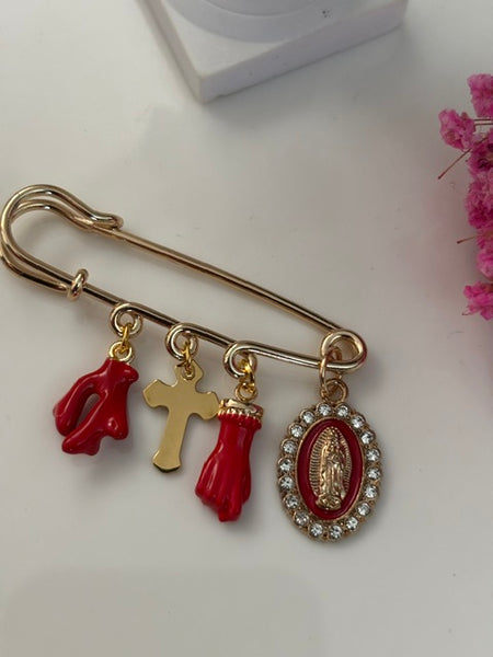 Broche ex voto, broche croix médaille religieuse, cadeau pour maman croix, cadeau pour femme croix, breloque croix rouge