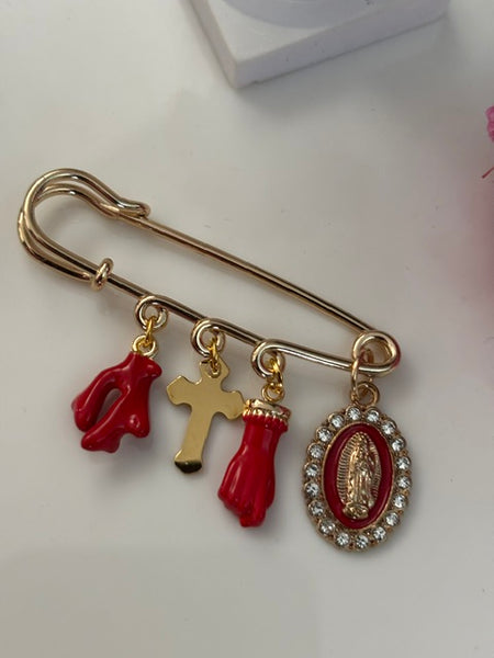 Broche ex voto, broche croix médaille religieuse, cadeau pour maman croix, cadeau pour femme croix, breloque croix rouge