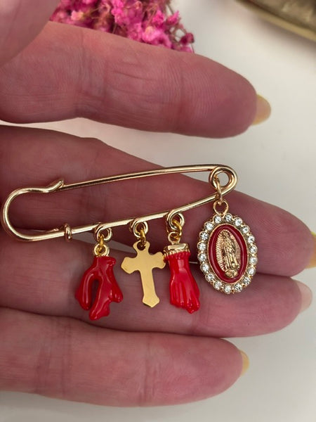 Broche ex voto, broche croix médaille religieuse, cadeau pour maman croix, cadeau pour femme croix, breloque croix rouge