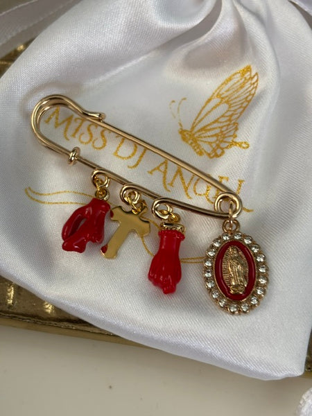 Broche ex voto, broche croix médaille religieuse, cadeau pour maman croix, cadeau pour femme croix, breloque croix rouge