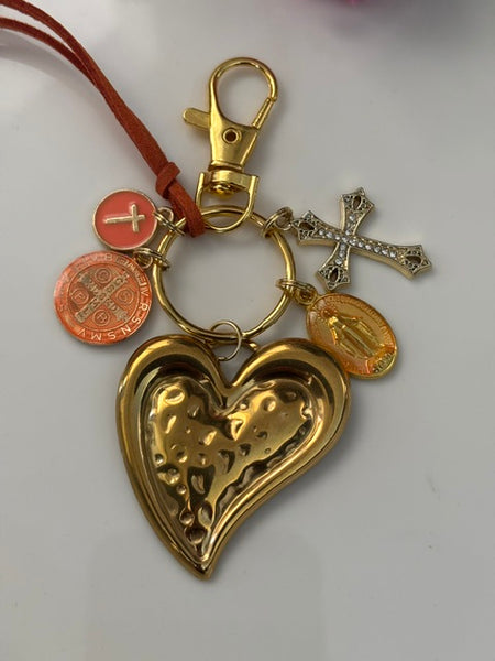 Porte-clés vierge Marie coeur sacré et croix, cadeau pour maman Saint Benoit, breloque vierge médaille miraculeuse, ex voto bijou