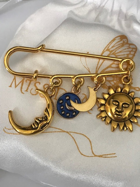 Broche lune et soleil, cadeau pour maman soleil, cadeau femme lune, breloque lune et soleil, pendentif soleil doré