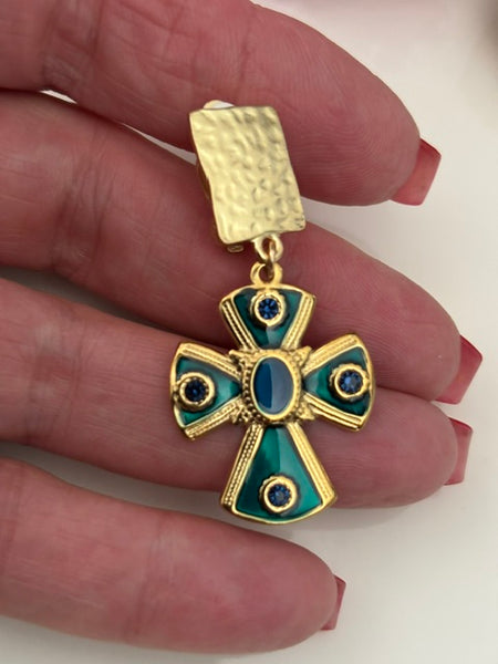 Boucles d'oreilles ex voto, boucles d'oreille coeur sacré, breloque croix et coeur sacré, pendentif ex voto, cadeau religieux cérémonie
