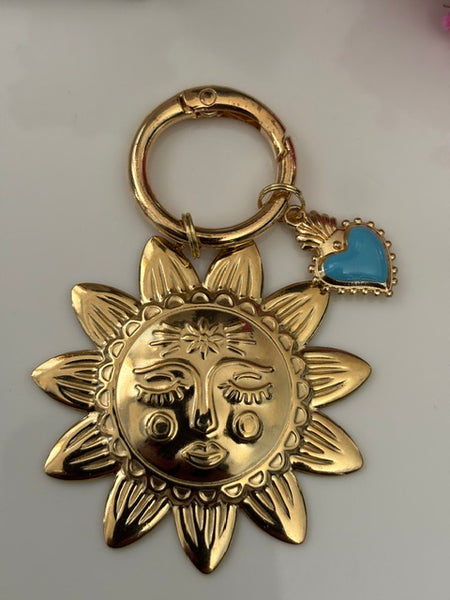Charms soleil et coeur ex voto, charms pour sac ex voto, cadeau pour femme charms soleil coeur, breloque coeur sacré bleu