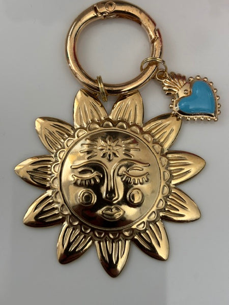 Charms soleil et coeur ex voto, charms pour sac ex voto, cadeau pour femme charms soleil coeur, breloque coeur sacré bleu