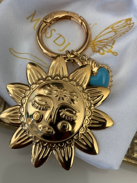 Charms soleil et coeur ex voto, charms pour sac ex voto, cadeau pour femme charms soleil coeur, breloque coeur sacré bleu
