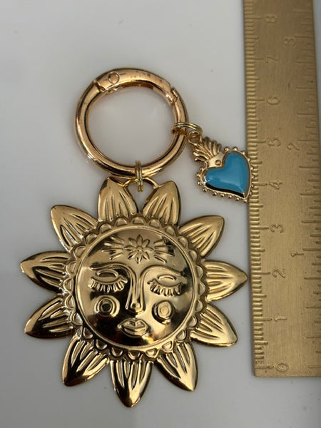 Charms soleil et coeur ex voto, charms pour sac ex voto, cadeau pour femme charms soleil coeur, breloque coeur sacré bleu